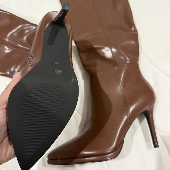 🆕Women's Brown Classic Stilettos Heel Pointed Toe platform Boots High Heel - Picture 3 of 10